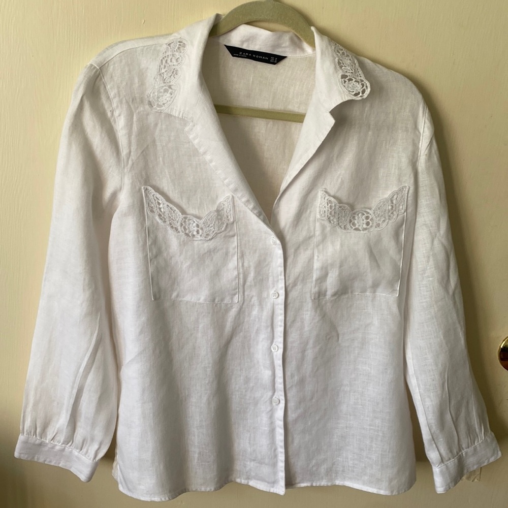 Zara Woman white linen blouse